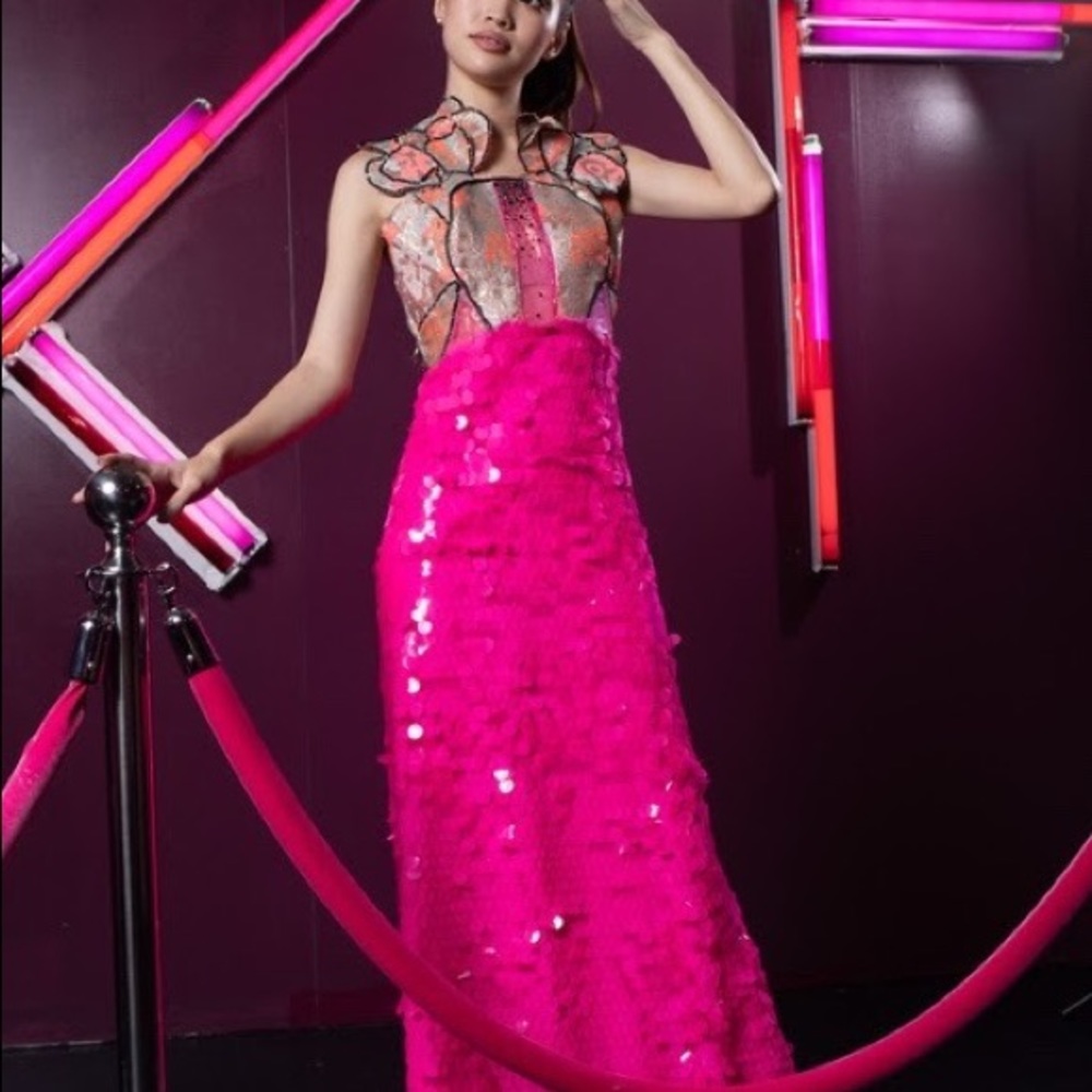 Pink mermaid sequin prom dress